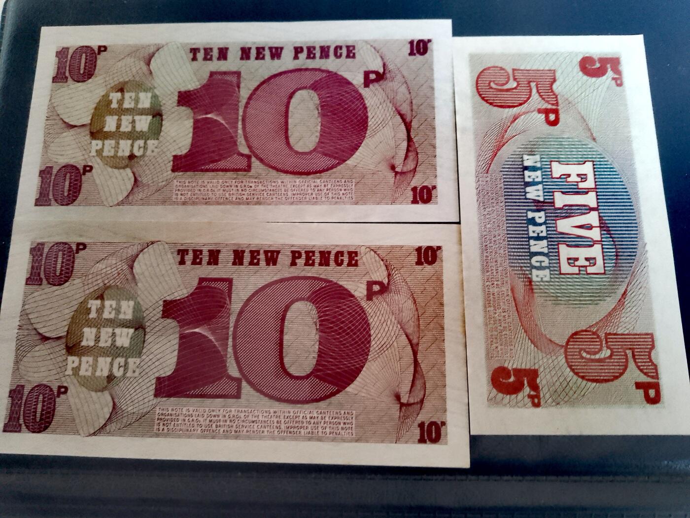 全新英国1972年第六系列军票5、10便士靓品纸币3枚一组