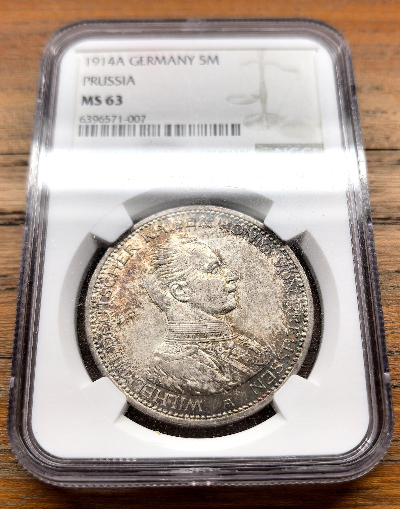 泉海漫舟·凡希社世界钱币微拍第三百十四期 1914A德国普鲁士军装版5马克大银NGC-MS63