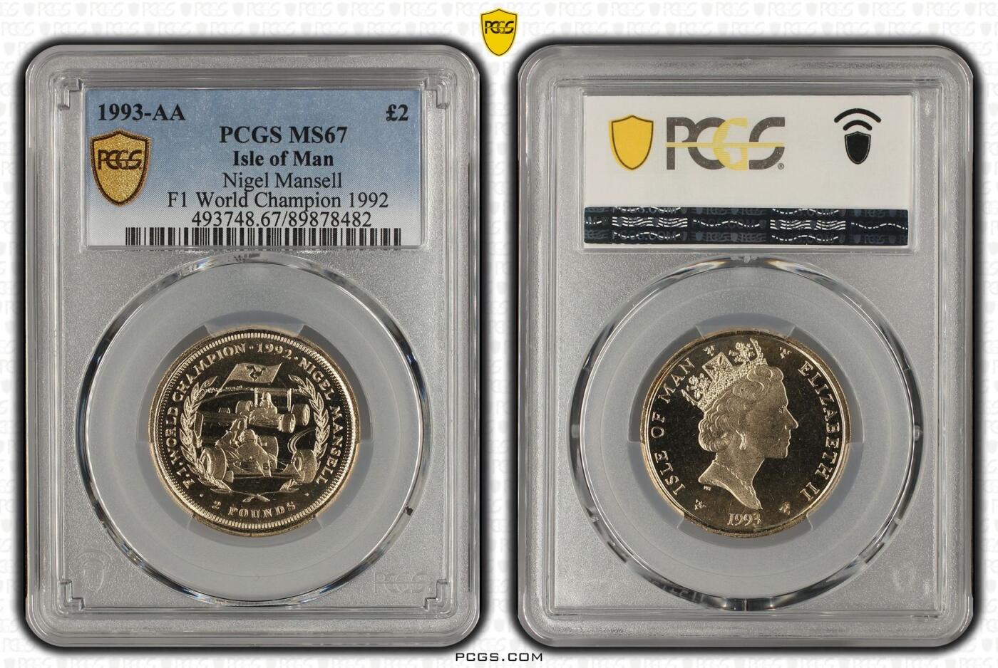 S&S Numismatic世界钱币-拍卖 第115期  马恩岛1993年 F1世界冠军-尼格尔曼塞尔 2英镑纪念币 PCGS MS67