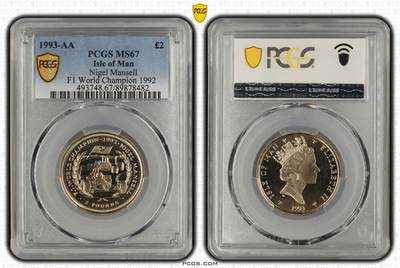 S&S Numismatic世界钱币-拍卖 第115期  - 马恩岛1993年 F1世界冠军-尼格尔曼塞尔 2英镑纪念币 PCGS MS67