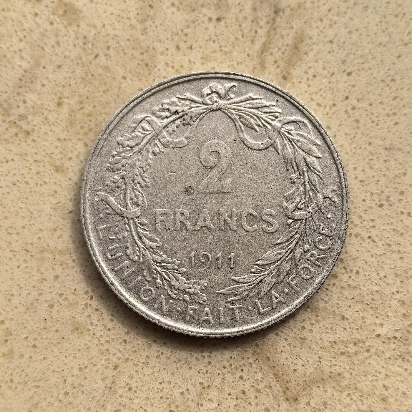 道一币馆币章第一百五十五场 比利时1911年阿尔伯特一世2法郎银币