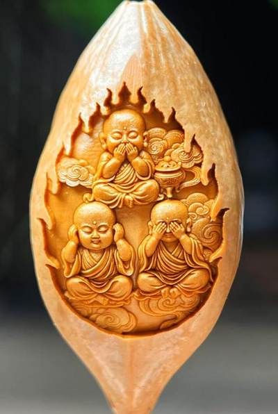 橄榄核雕2.0三不小弥勒 单粒 - 橄榄核雕2.0三不小弥勒 单粒