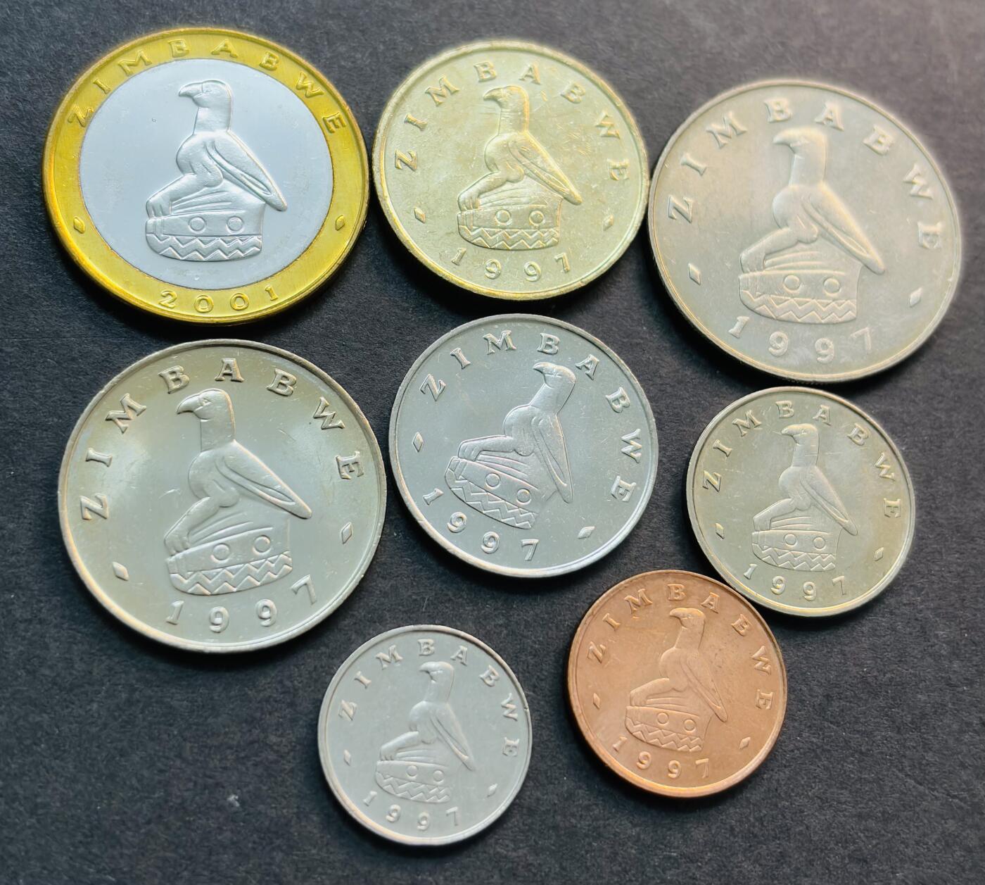 文馨钱币收藏第 281 场，【 长期接收代拍品】银元，银币，套币，纸币专场（本场截拍后休息三天，19 号发货） 全新津巴布韦 1 分-5 元一套