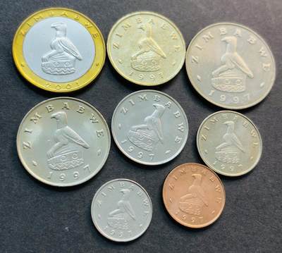 文馨钱币收藏第 281 场，【 长期接收代拍品】银元，银币，套币，纸币专场（本场截拍后休息三天，19 号发货） - 全新津巴布韦 1 分-5 元一套