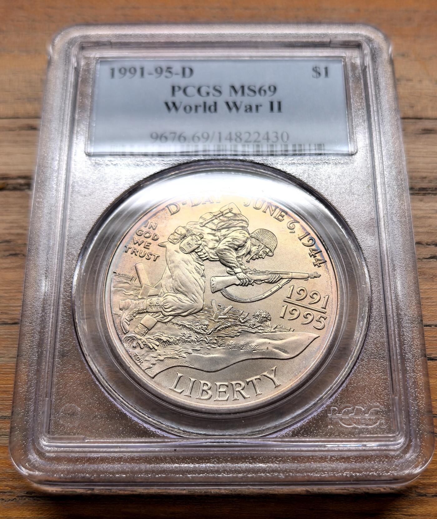 泉海漫舟·凡希社世界钱币微拍第三百十四期 1995美国D-DAY纪念Dollar大银PCGS-MS69