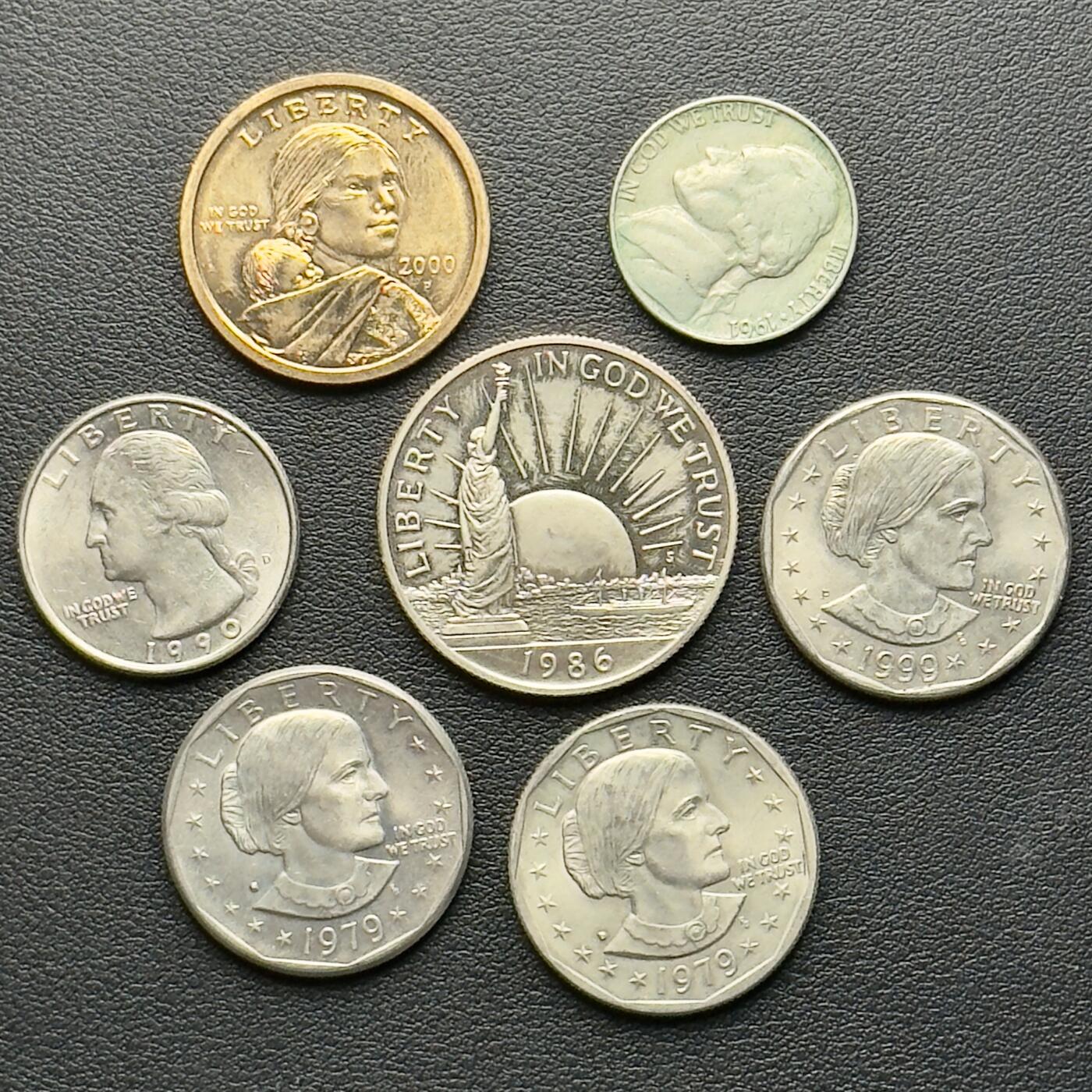 ＜小葵钱铺＞第65期·散币·银币场·满200包邮，不寄存·17号发货 美国散年份5分、25分、50分、1元硬币7枚