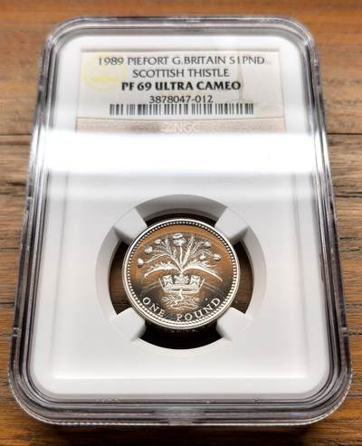 泉海漫舟·凡希社世界钱币微拍第三百十四期 - 1989英国苏格兰蓟1镑加厚银币NGC-PF69UC