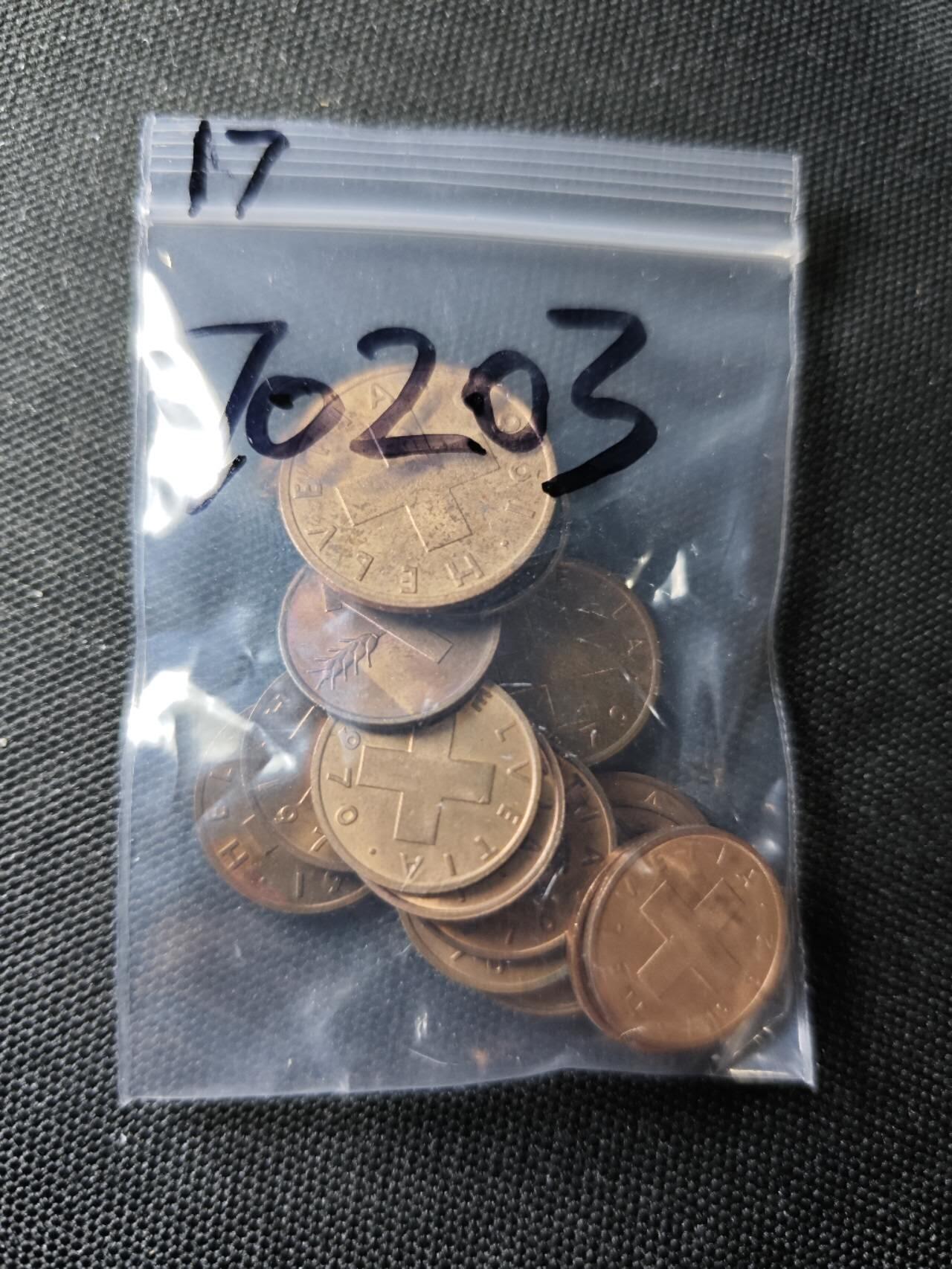 KK钱币收藏小铺  第370场  2月预留时间 周末发货  瑞士铜币17枚一组