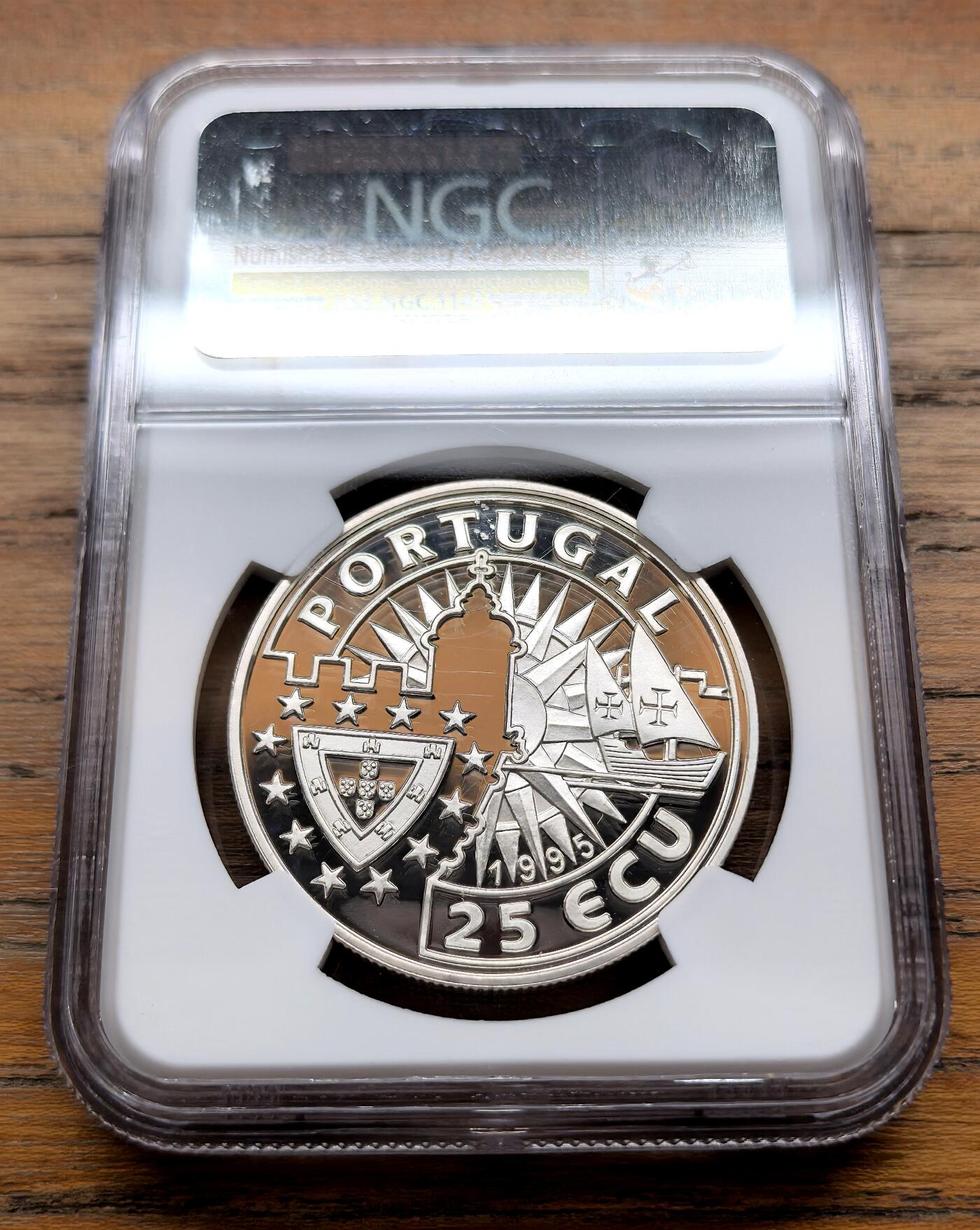 泉海漫舟·凡希社世界钱币微拍第三百十四期 1995葡萄牙达伽马纪念25Ecu大银精铸NGC-PF69UC