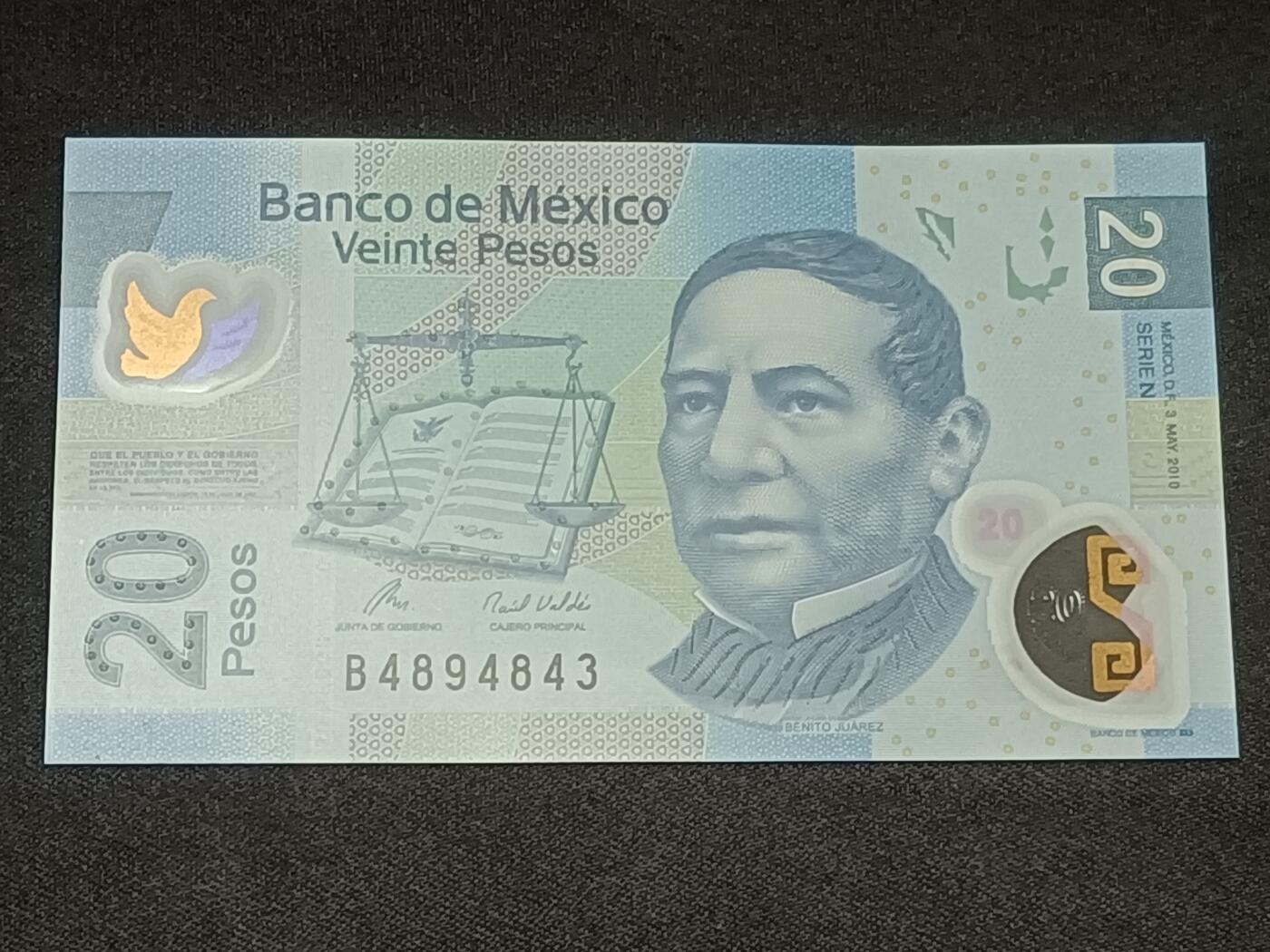 【游宝拍卖】乙巳蛇年86期  墨西哥-20比索【2010年 全新UNC】