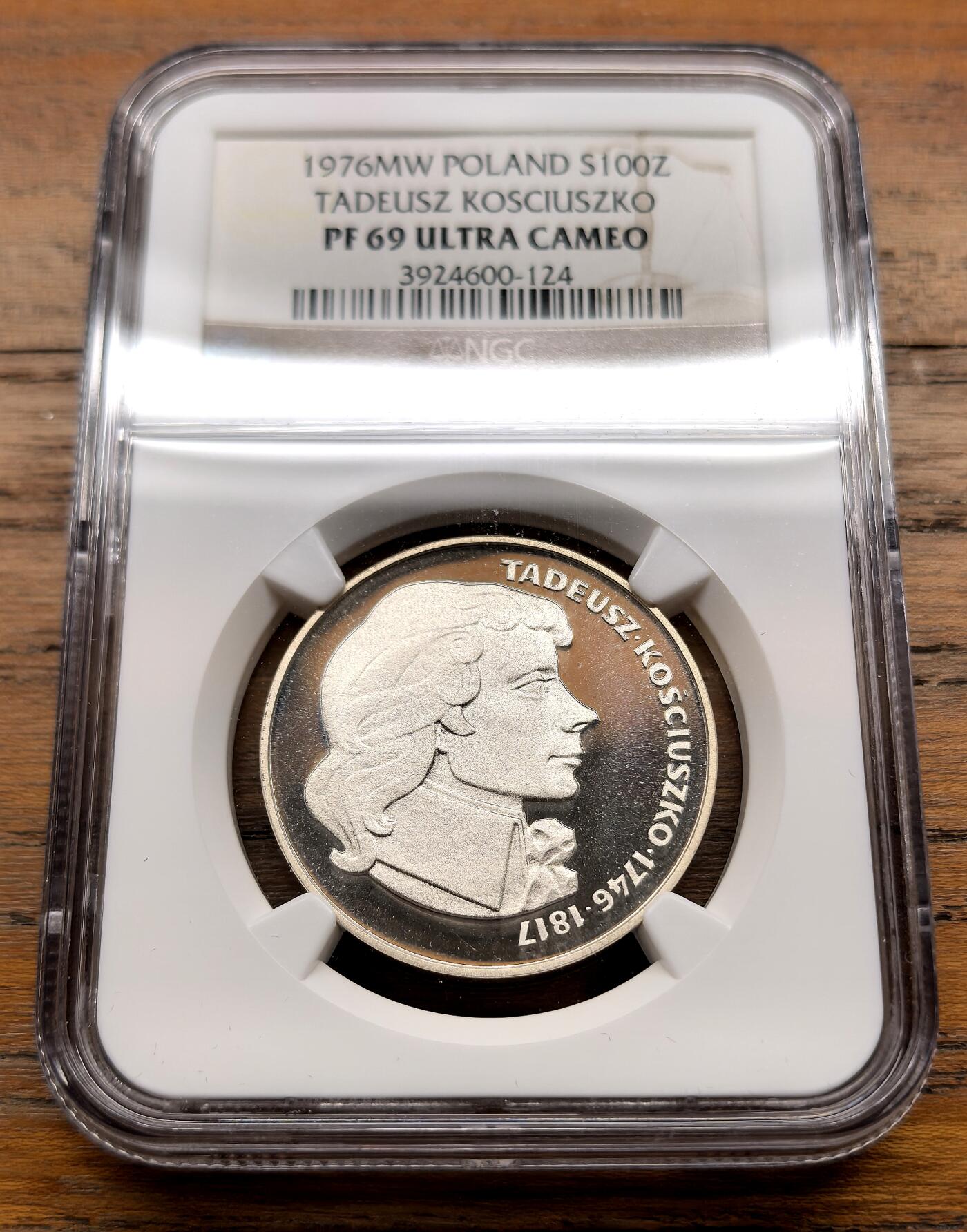 泉海漫舟·凡希社世界钱币微拍第三百十四期 1976波兰民族解放运动领导人塔德乌什·柯斯丘什科纪念100Z银币NGC-PF69UC