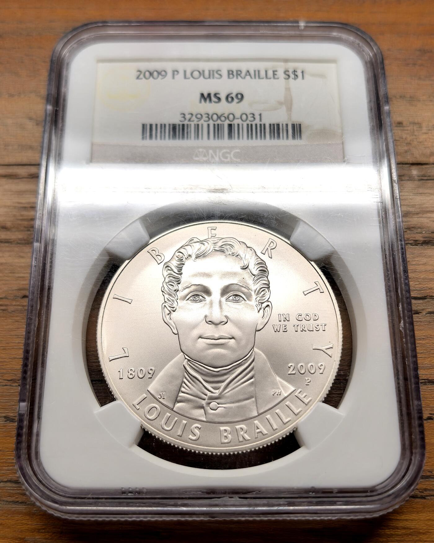 泉海漫舟·凡希社世界钱币微拍第三百十四期 2009美国纪念法国盲人教育家路易斯·布莱叶诞辰200周年Dollar大银NGC-MS69