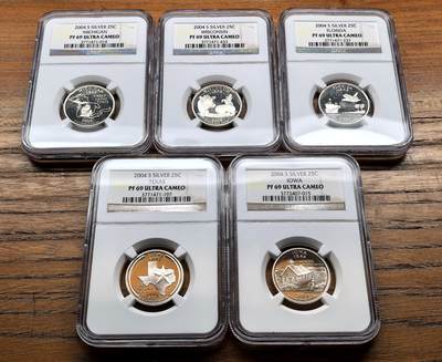 泉海漫舟·凡希社世界钱币微拍第三百十四期 - 2004美国联邦州25分银币五枚套NGC-PF69UC佛罗里达等