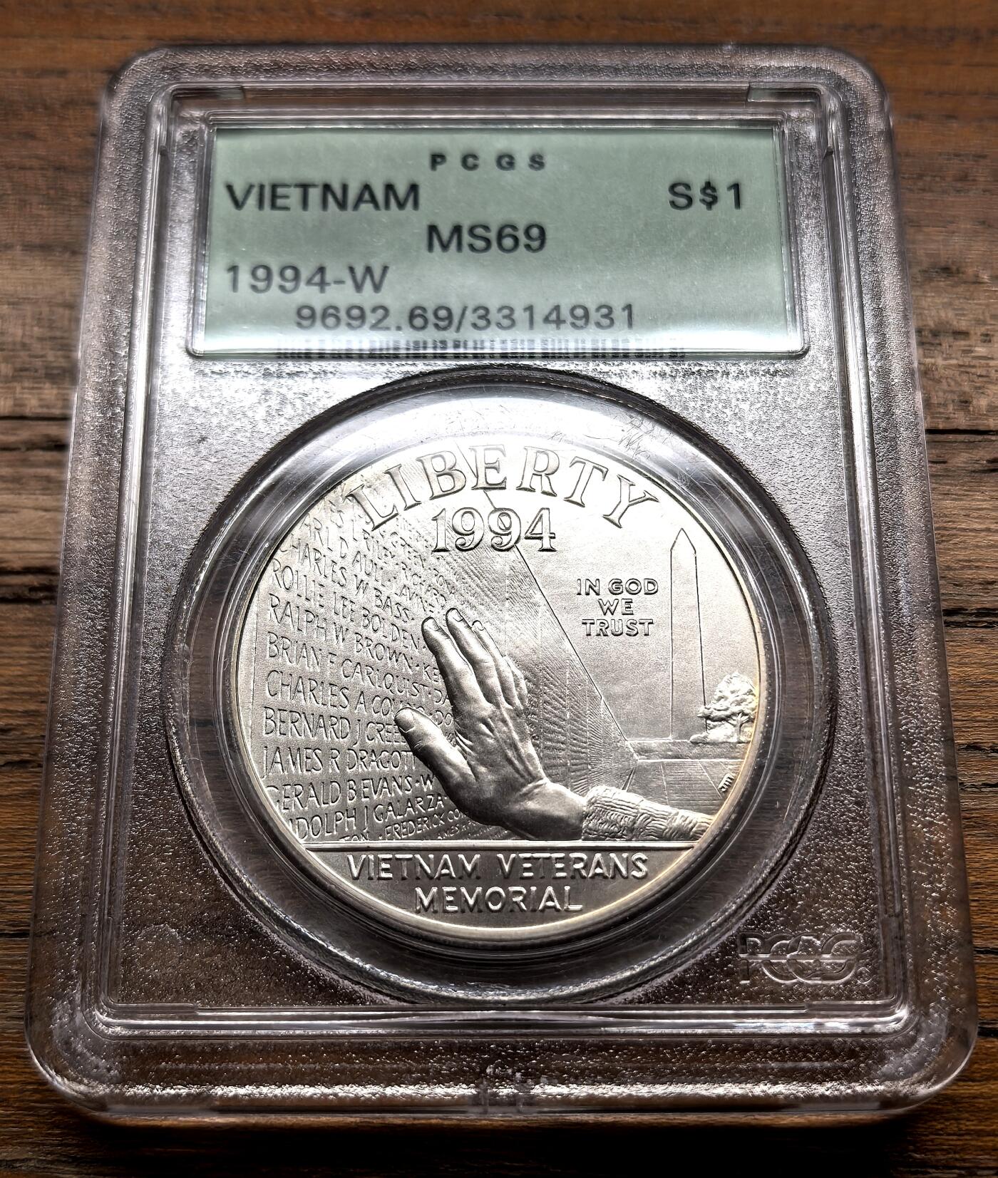 泉海漫舟·凡希社世界钱币微拍第三百十四期 1994美国越南战争纪念Dollar大银PCGS-MS69