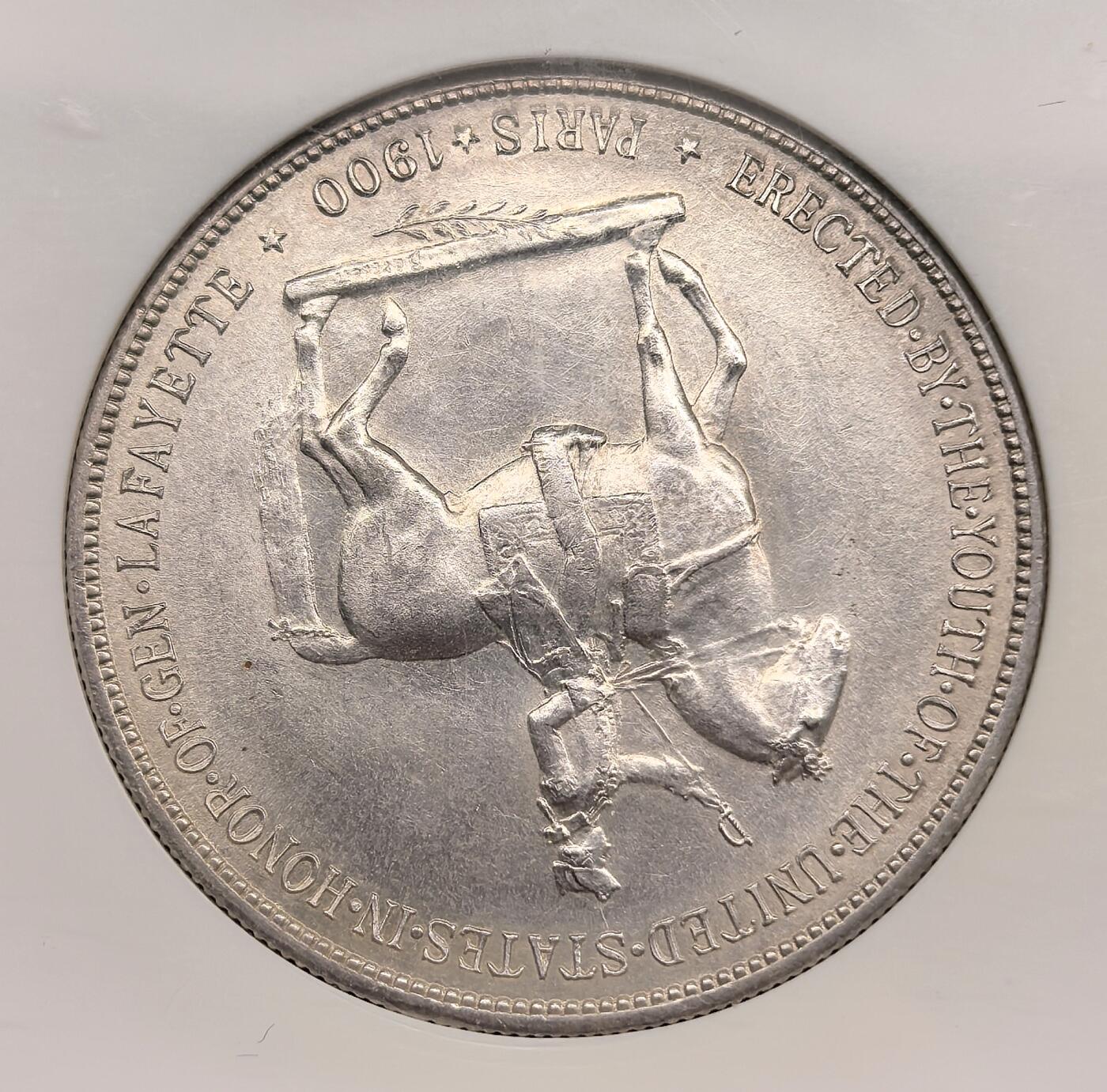 泉海漫舟·凡希社世界钱币微拍第三百十四期 荐！1900美国拉法耶特DOLLAR纪念大银NGC-MS64，美国首枚纪念DOLLAR，浅灰彩粉光，质感一流，光泽温润雅致，兼具艺术与历史价值的二十世纪名誉品种。（附视频）