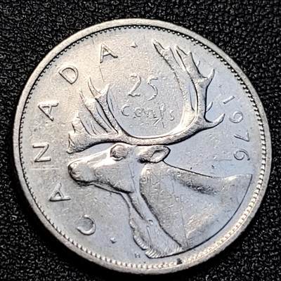 泉币菌-第129场-精品福利场（本场拍品多，请提前出价） - 高币值 加拿大1976年1/4加拿大元 伊丽莎白二世 驯鹿 24mm 