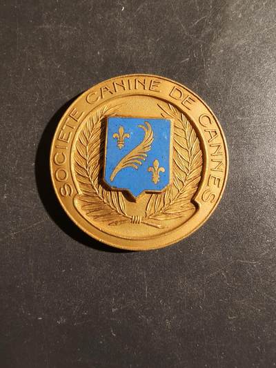 老王徽章第163期 13-15日三场连拍 16日统一发货  13、14日结束后可寄存 - 法国戛纳养犬协会镀金大铜章   带珐琅  直径41mm.   重量36.7g