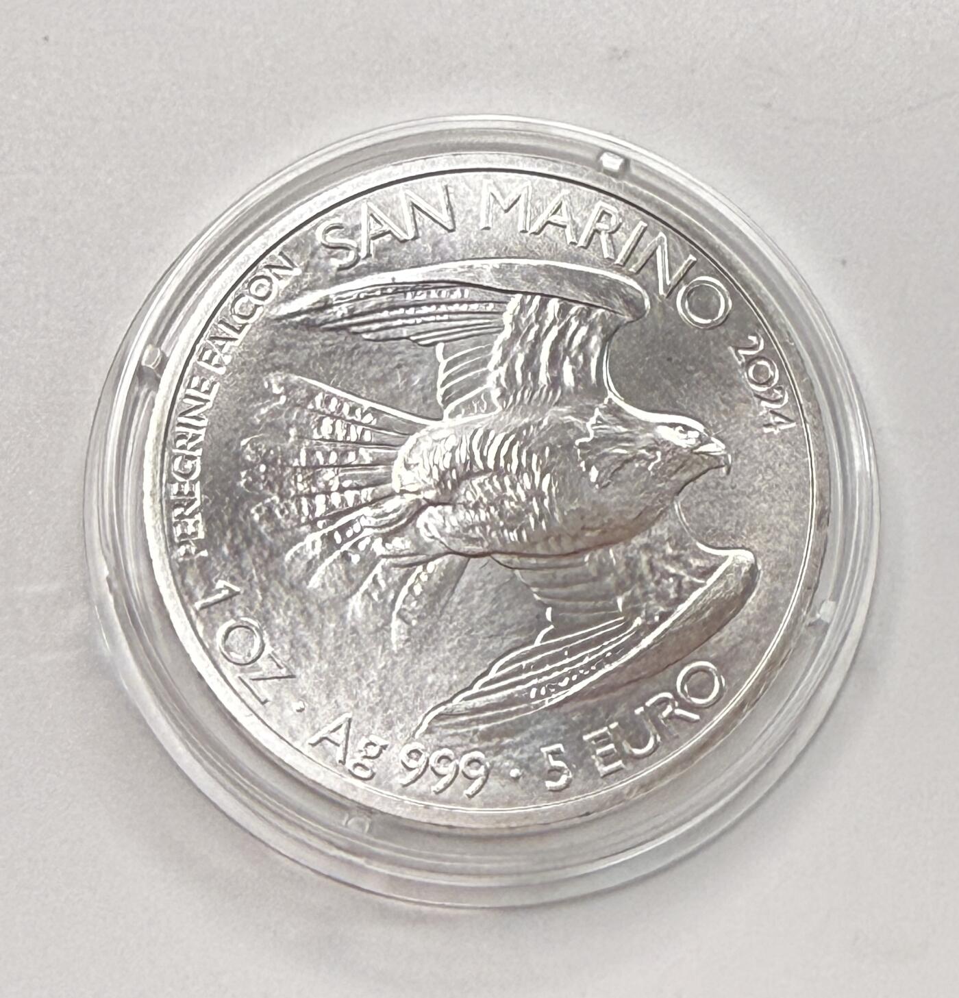 S&S Numismatic世界钱币-拍卖 第115期  圣马力诺2024年 游隼 5欧元1盎司投资银币 31.1克999银