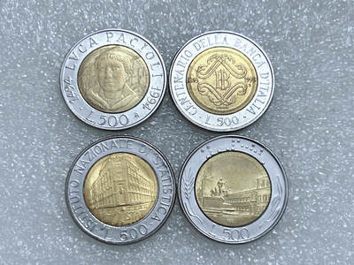 第一海外回流一元起拍收藏 散集专场  第266期 - 意大利不同版本500里拉双色币 4枚