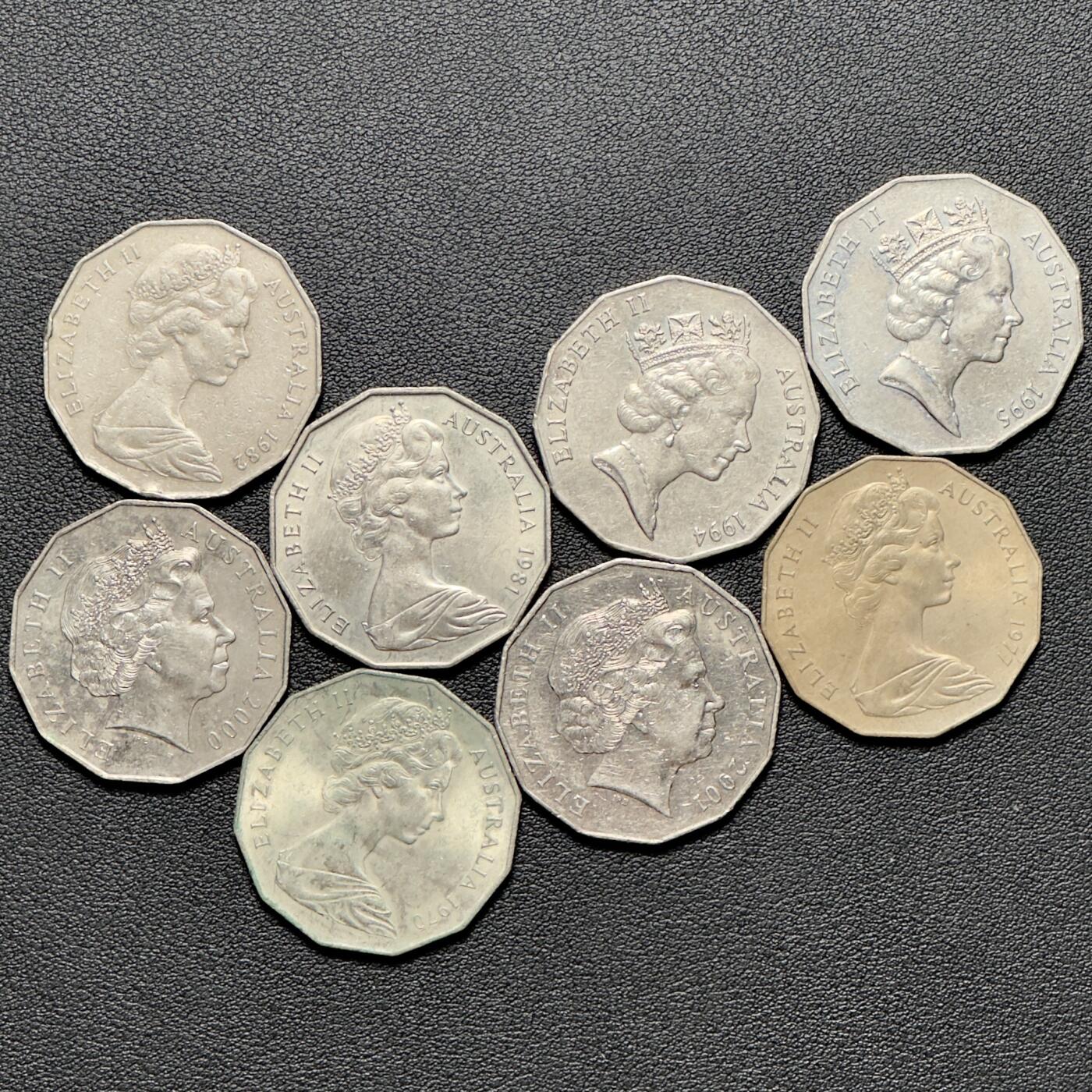 ＜小葵钱铺＞第65期·散币·银币场·满200包邮，不寄存·17号发货 澳大利亚散年份50分纪念币8枚