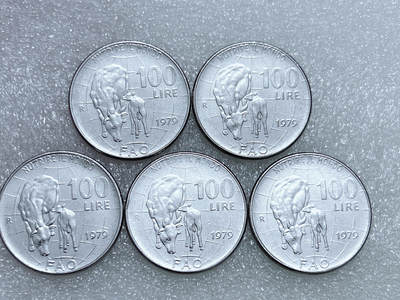 第一海外回流一元起拍收藏 散集专场  第266期 - 意大利1979年FAO100里拉不锈钢币 母子牛 5枚