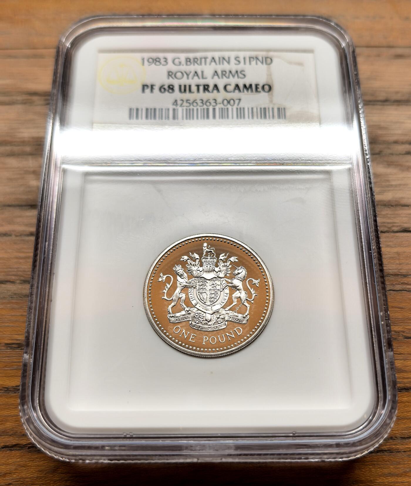 泉海漫舟·凡希社世界钱币微拍第三百十四期 1983英国皇家纹章1镑加厚银币NGC-PF68UC