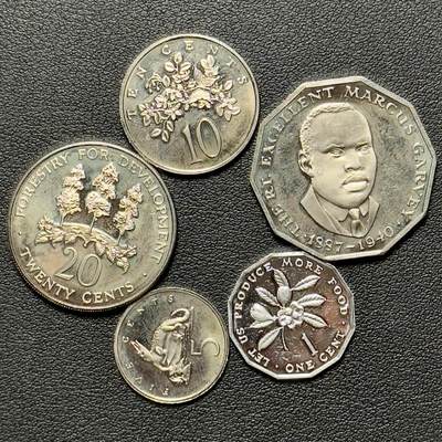 ＜小葵钱铺＞第65期·散币·银币场·满200包邮，不寄存·17号发货 - 牙买加1977年精制套币5枚