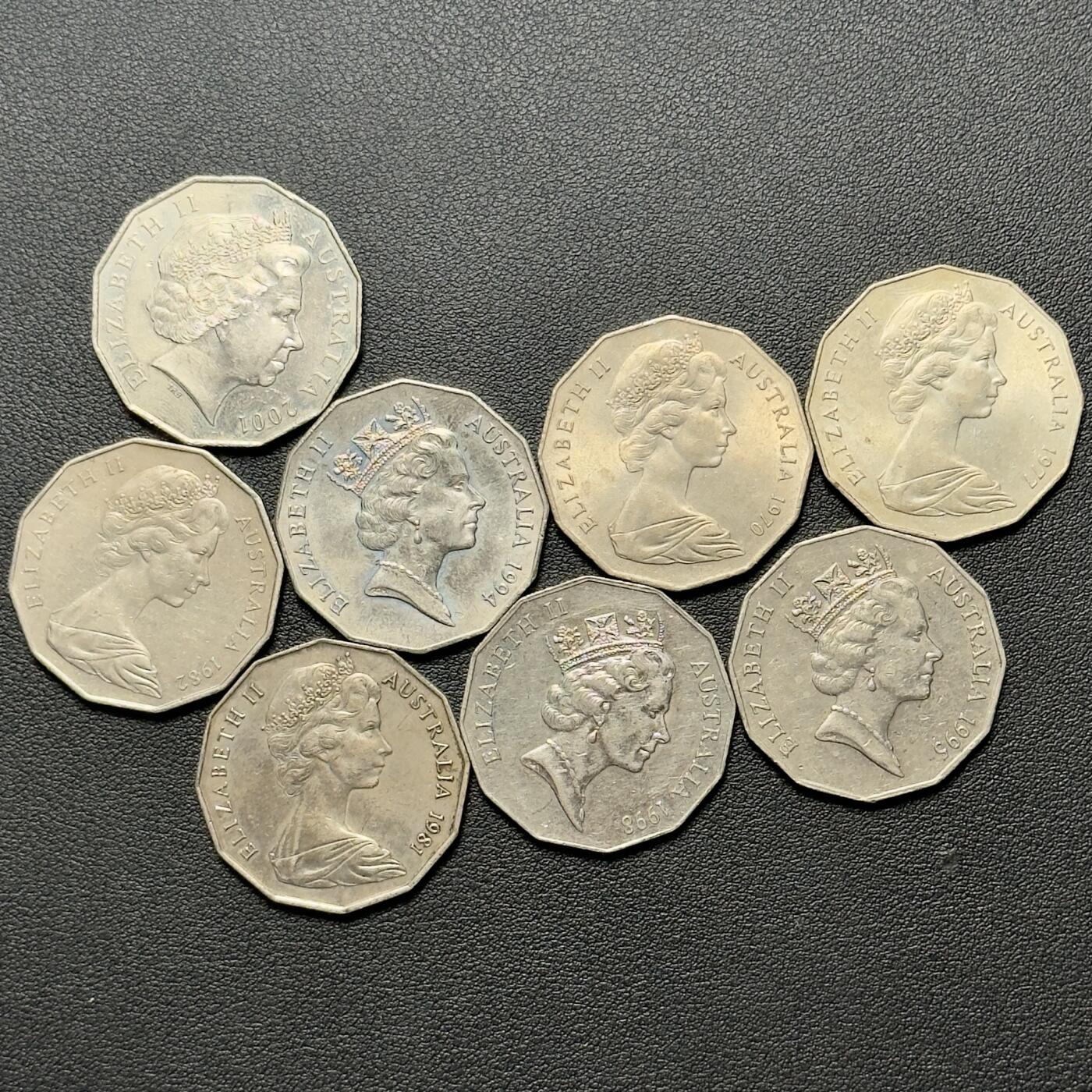 ＜小葵钱铺＞第65期·散币·银币场·满200包邮，不寄存·17号发货 澳大利亚散年份50分纪念币8枚