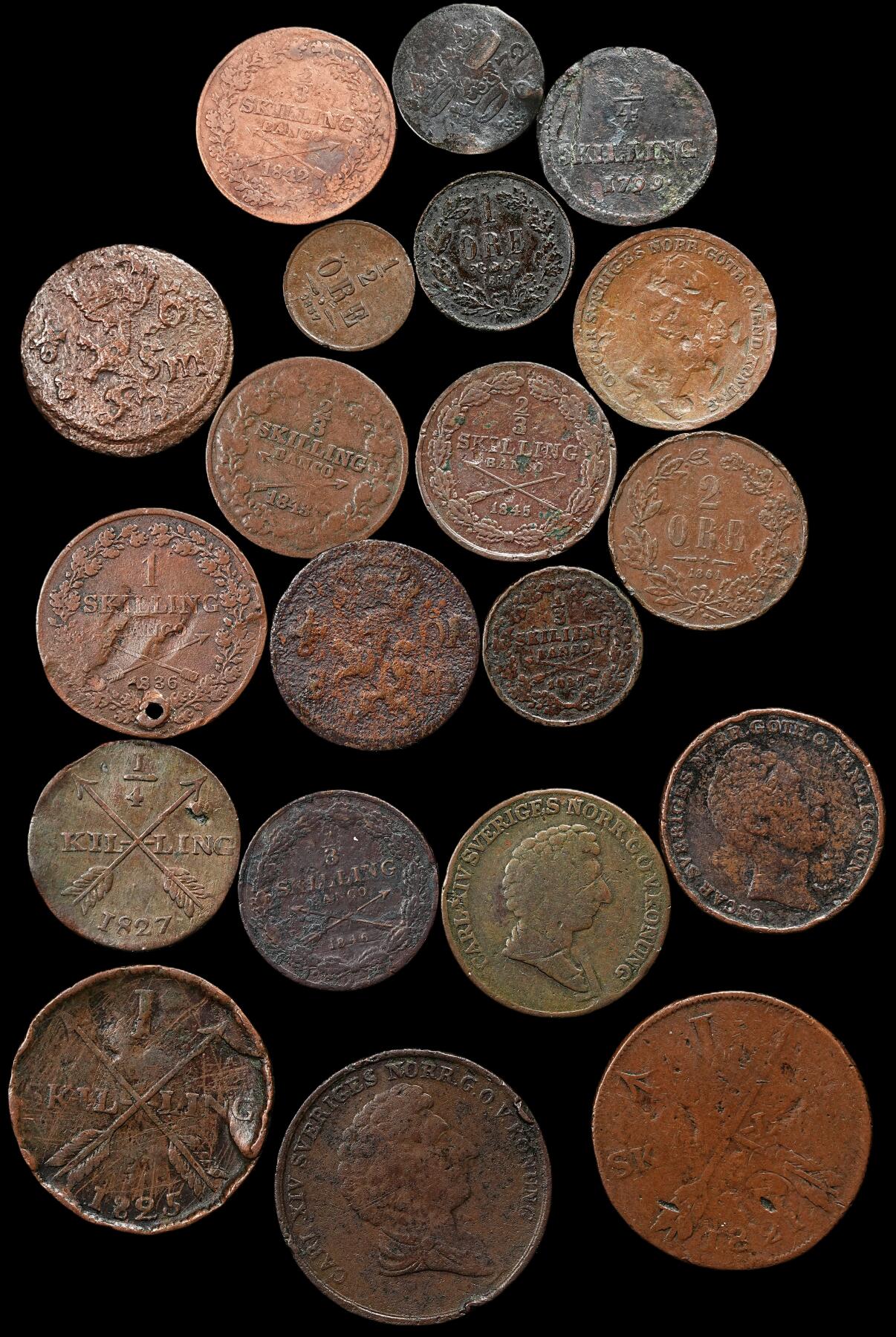 修遠堂世界钱币第九十三期 瑞典旧铜币一组 不少少见早期品种 品烂