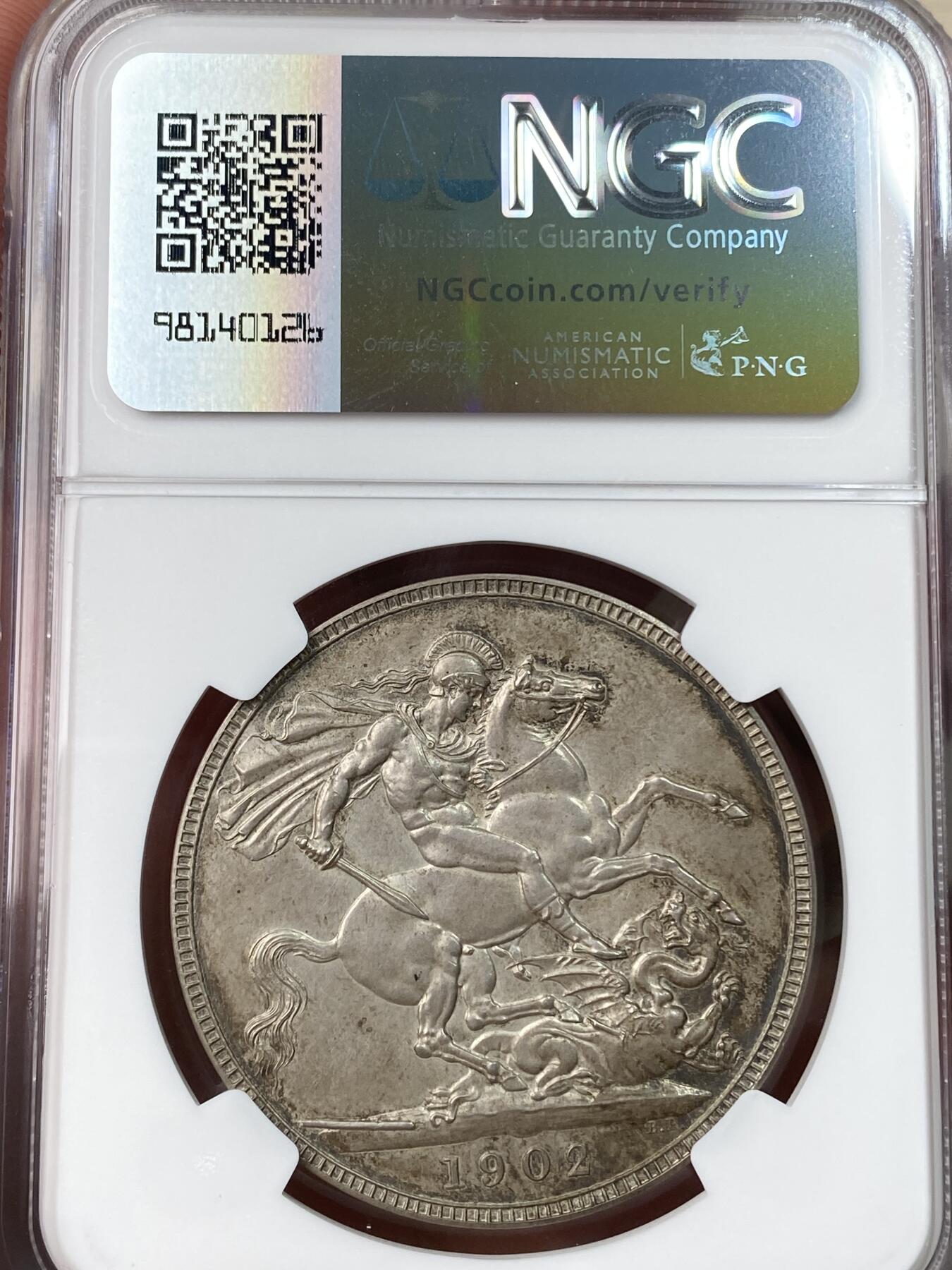 万国钱币拍卖第055期 NGC PF63 1902年英国爱德华七世马剑精制克朗 磨砂精制 原味酱彩