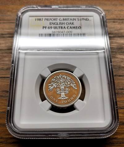 泉海漫舟·凡希社世界钱币微拍第三百十四期 - 1987英国橡树1镑加厚银币NGC-PF69UC