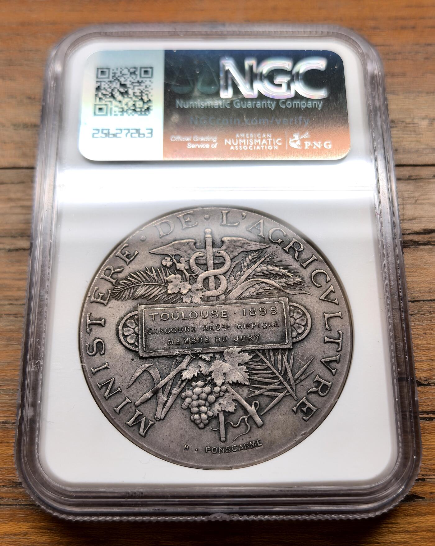 泉海漫舟·凡希社世界钱币微拍第三百十四期 1896法国农业部颁发图卢兹博览会银质奖章NGC-MS62