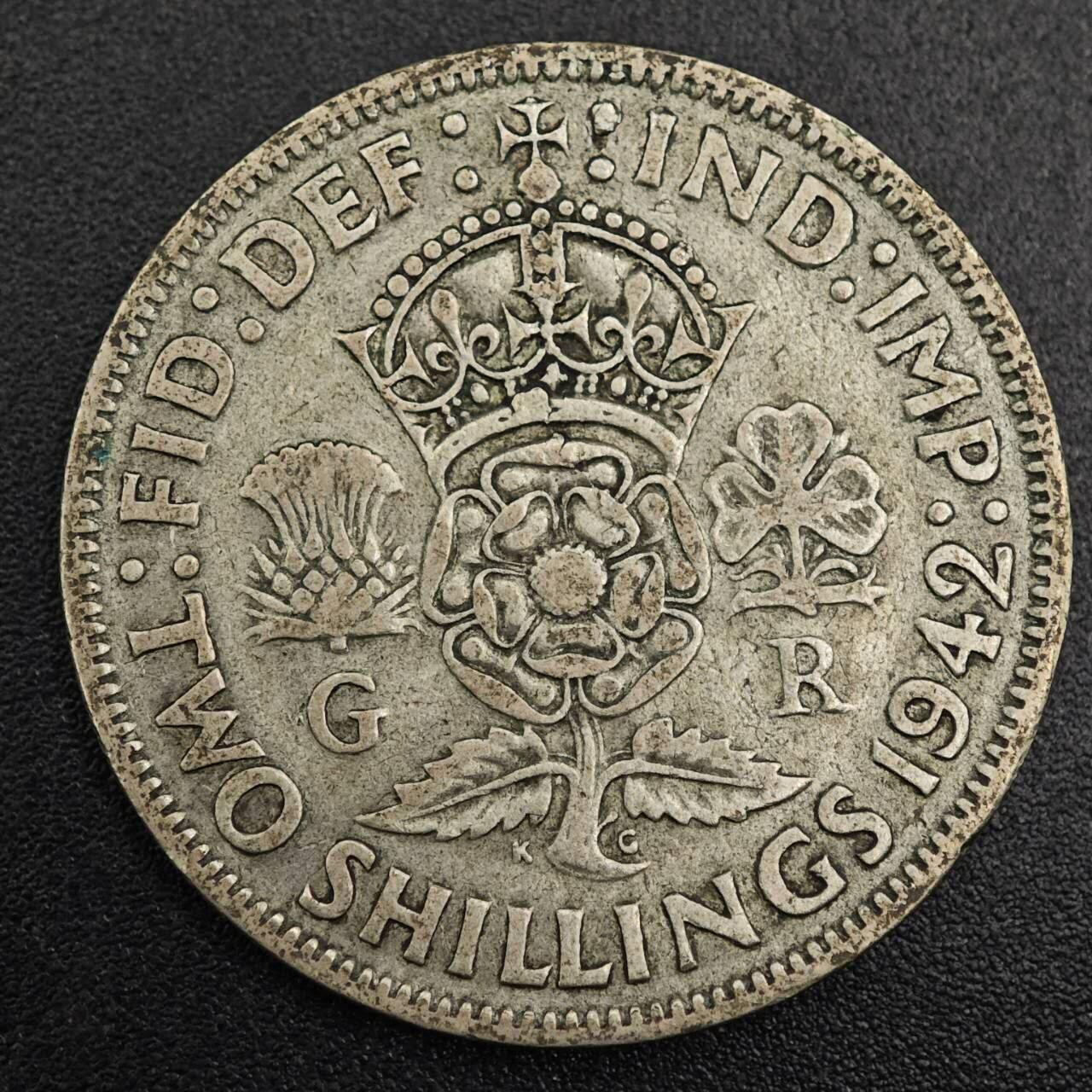 【淘币小摊】实时拍第七百九十六拍   小银币场   满百包邮可预留二周 每周一统一发货   英国1942年乔治六世2先令银币