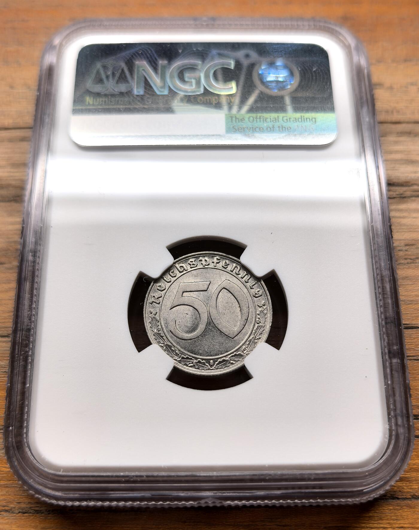 泉海漫舟·凡希社世界钱币微拍第三百十四期 1939B德国万字50芬尼纯镍币NGC-MS63