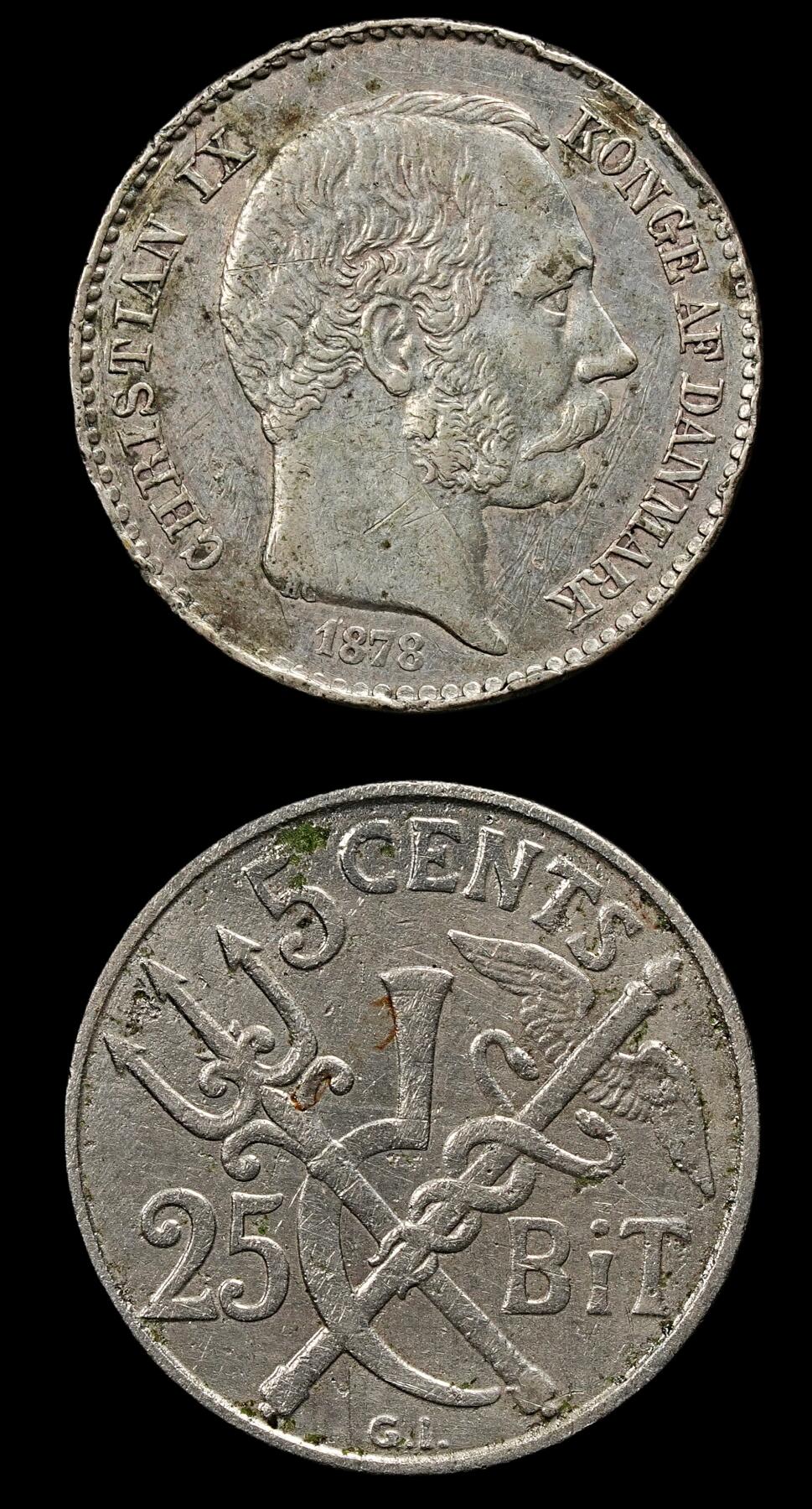 修遠堂世界钱币第九十三期 丹属西印度银币铜币各一枚 腐蚀或磕碰划痕 品差