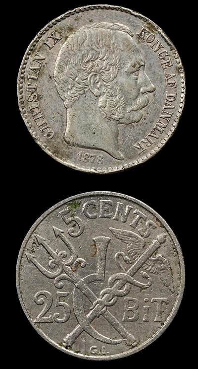 修遠堂世界钱币第九十三期 - 丹属西印度银币铜币各一枚 腐蚀或磕碰划痕 品差