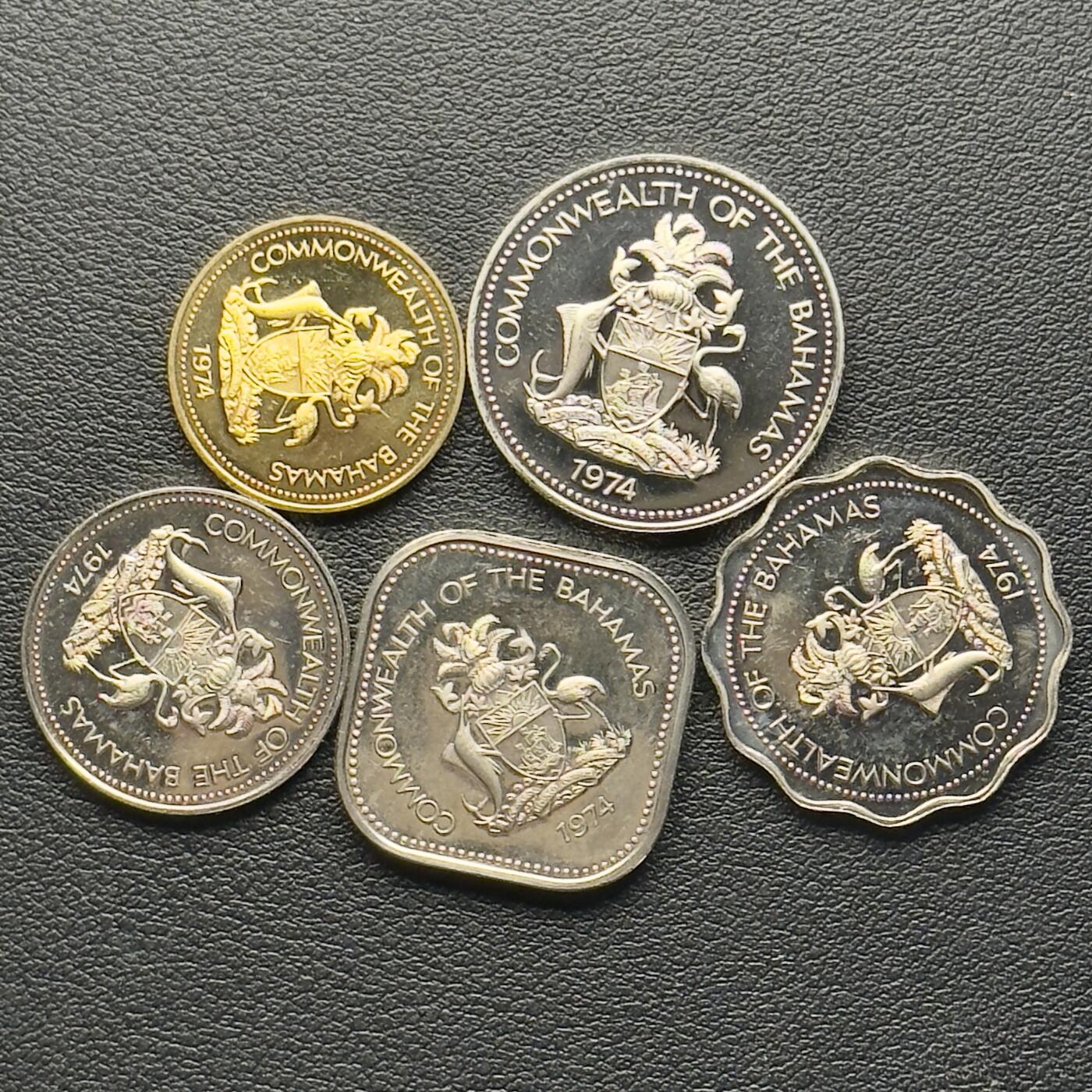 ＜小葵钱铺＞第65期·散币·银币场·满200包邮，不寄存·17号发货 巴哈马1974年精制套币5枚
