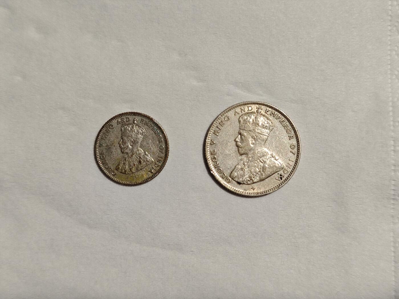 英属海峡殖民地 银币 10分 20分 乔治五世 2枚套 1927 1919