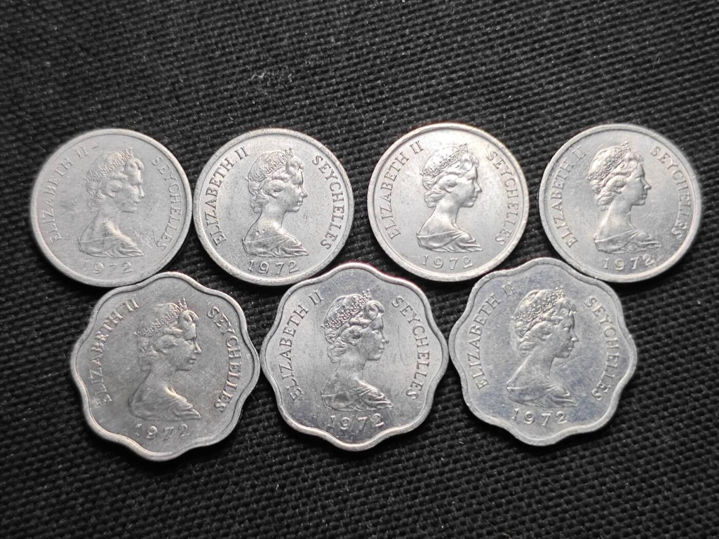 KK钱币收藏小铺  第370场  2月预留时间 周末发货  塞舌尔1/2分纪念币 一组7枚