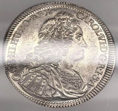泉海漫舟·凡希社世界钱币微拍第三百十四期 - 荐！1730神罗总庭卡罗尔六世戎装像泰勒大银NGC-MS62，银光充沛，压铸细节优秀，不可多得的一枚收藏级神罗主币！（附视频）