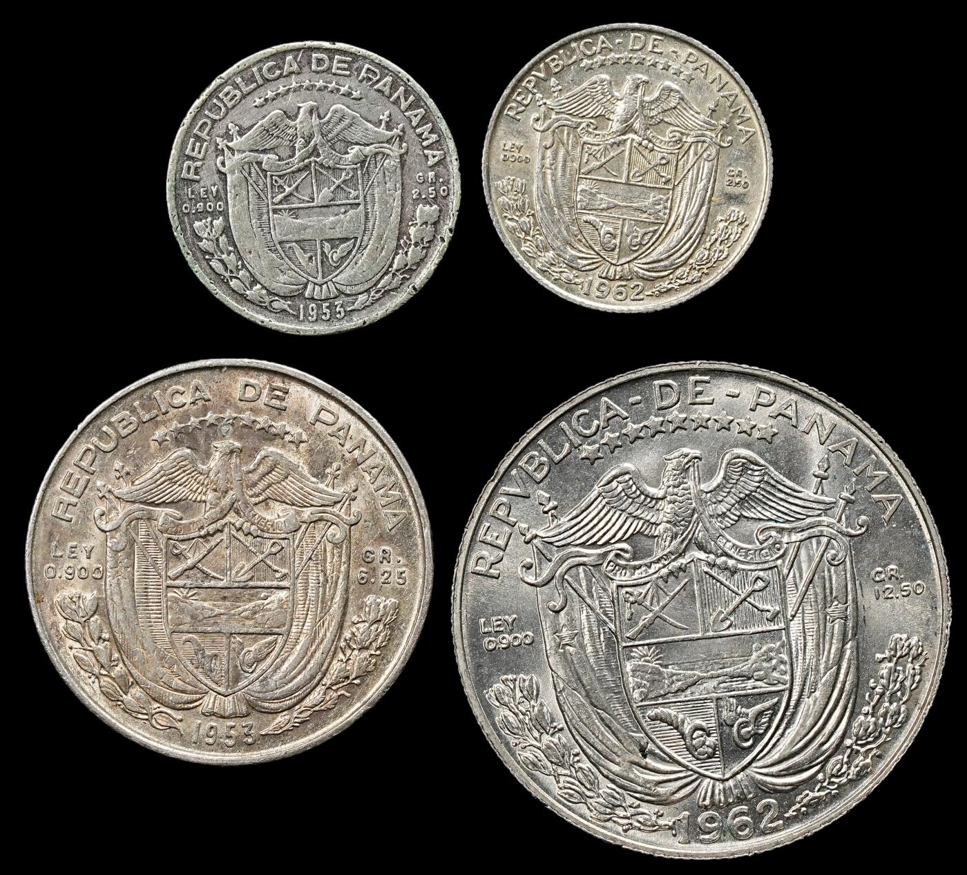 修遠堂世界钱币第九十三期 巴拿马银币一组 23.74g，含银90%