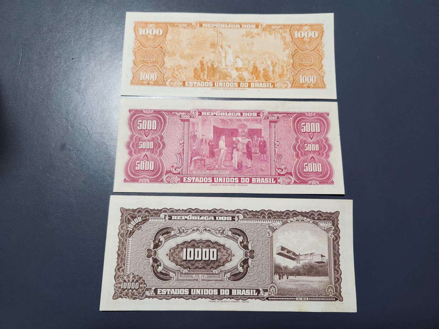 11月15号晚上8点 外国纸币自动截拍第58场 巴西1966年 改值版1-5-10纸币 极美品近新一套