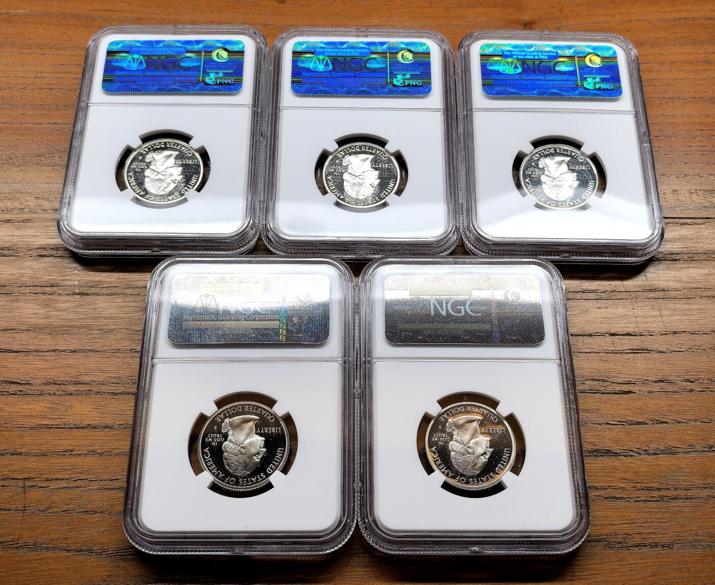 泉海漫舟·凡希社世界钱币微拍第三百十四期 2002美国联邦州25分银币五枚套NGC-PF69UC路易斯安娜等