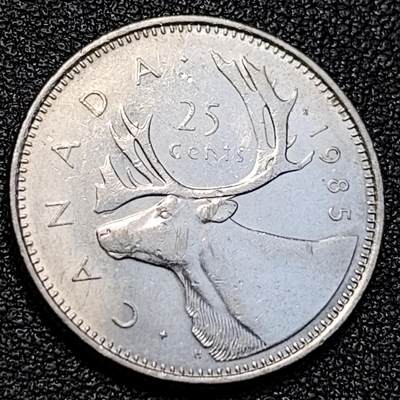 泉币菌-第129场-精品福利场（本场拍品多，请提前出价） - 高币值 加拿大1985年1/4加拿大元 伊丽莎白二世 驯鹿 24mm 