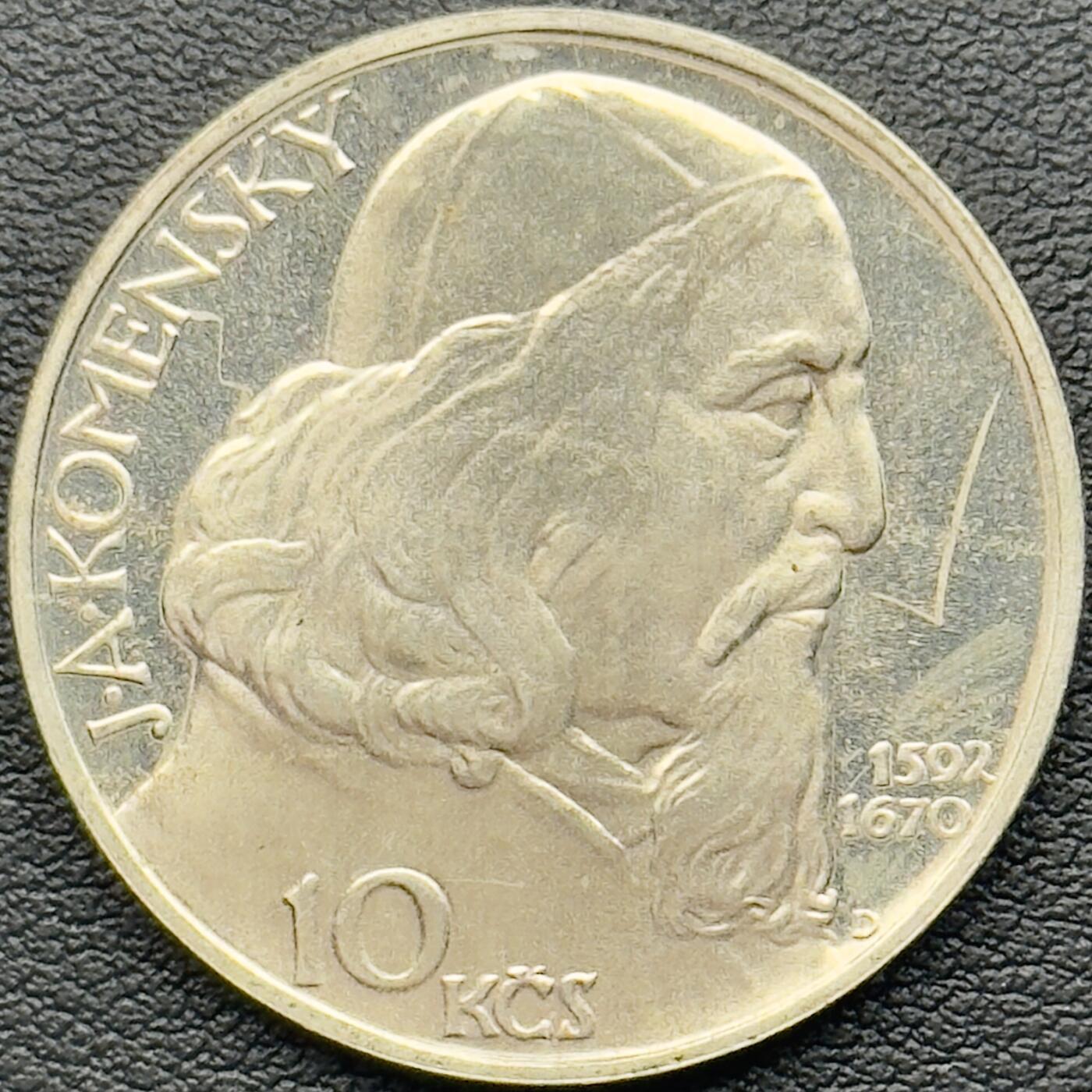 ＜小葵钱铺＞第65期·散币·银币场·满200包邮，不寄存·17号发货 〈存世量4742，12g，500银〉捷克斯洛伐克1957年摩拉维亚兄弟会主教·JA·科门斯基10克朗精制纪念银币