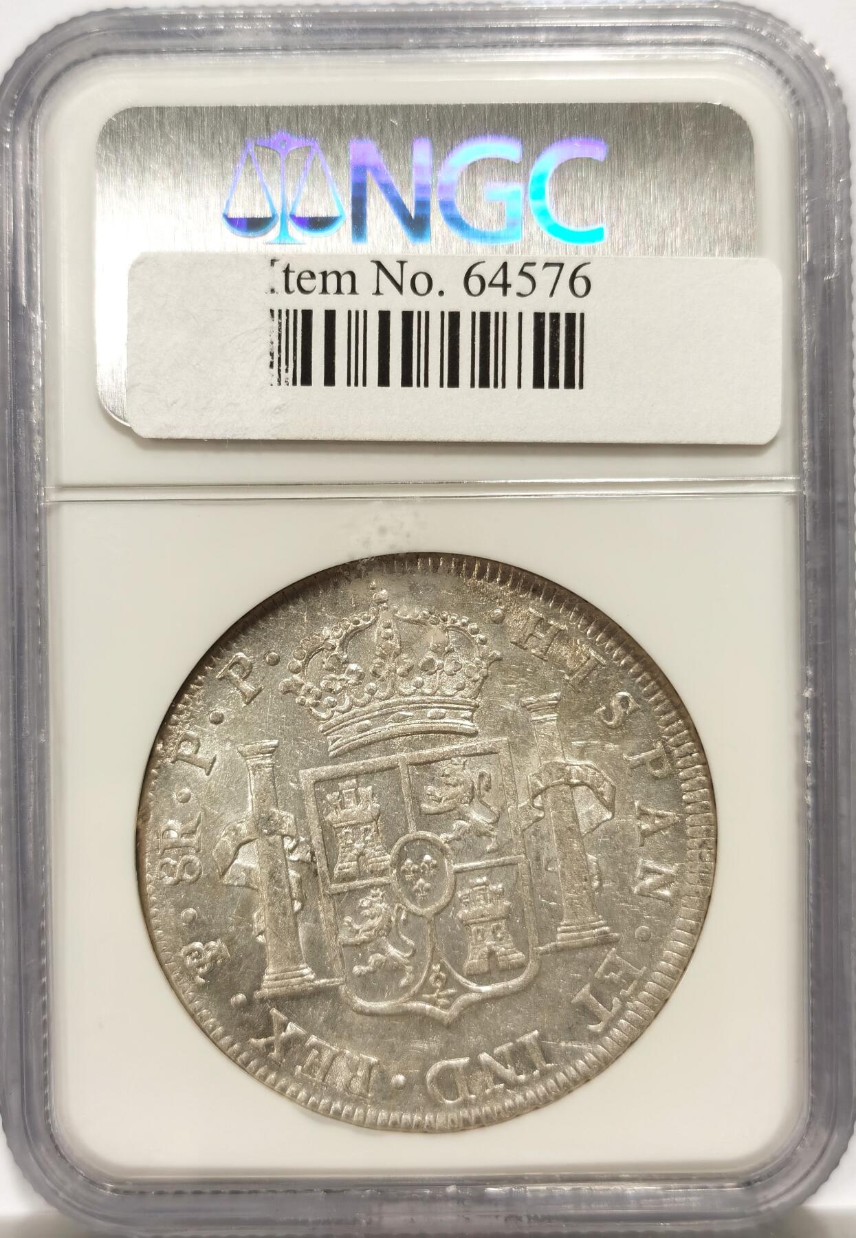 博洋堂世界钱币拍卖第146期（全场包邮） NGC XF45 玻利维亚1796年PTS PP版卡四双柱8里亚尔 出自非常知名的CUZCO窖藏，此枚细节极佳状态斐然，NGC老盒子含金量非常高，早期玻利维亚卡四双柱很少见，海外非常热门的品种