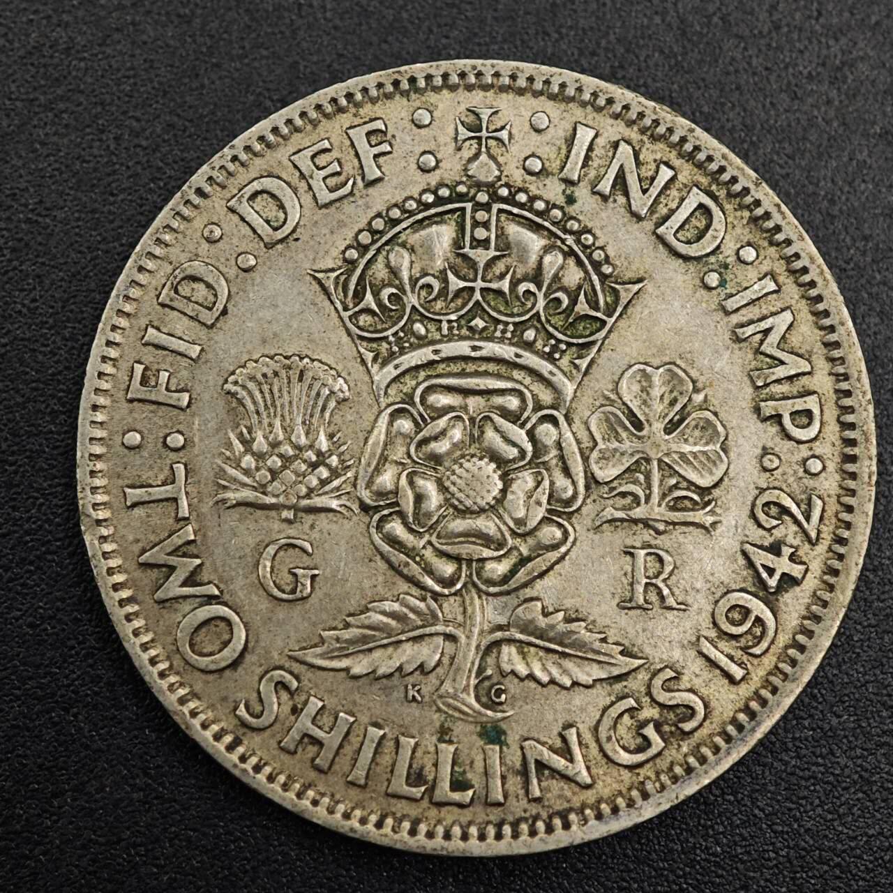 【淘币小摊】实时拍第七百九十六拍   小银币场   满百包邮可预留二周 每周一统一发货   英国1942年乔治六世2先令银币