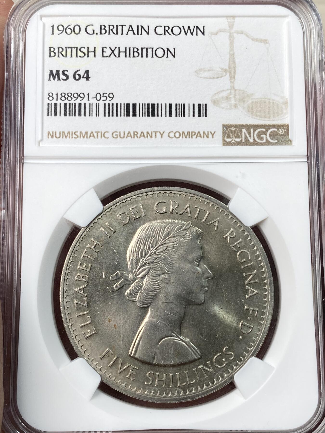 万国钱币拍卖第055期 NGC MS64 1960年英国伊丽莎白二世克朗镍币 为纪念世界博览会而铸造