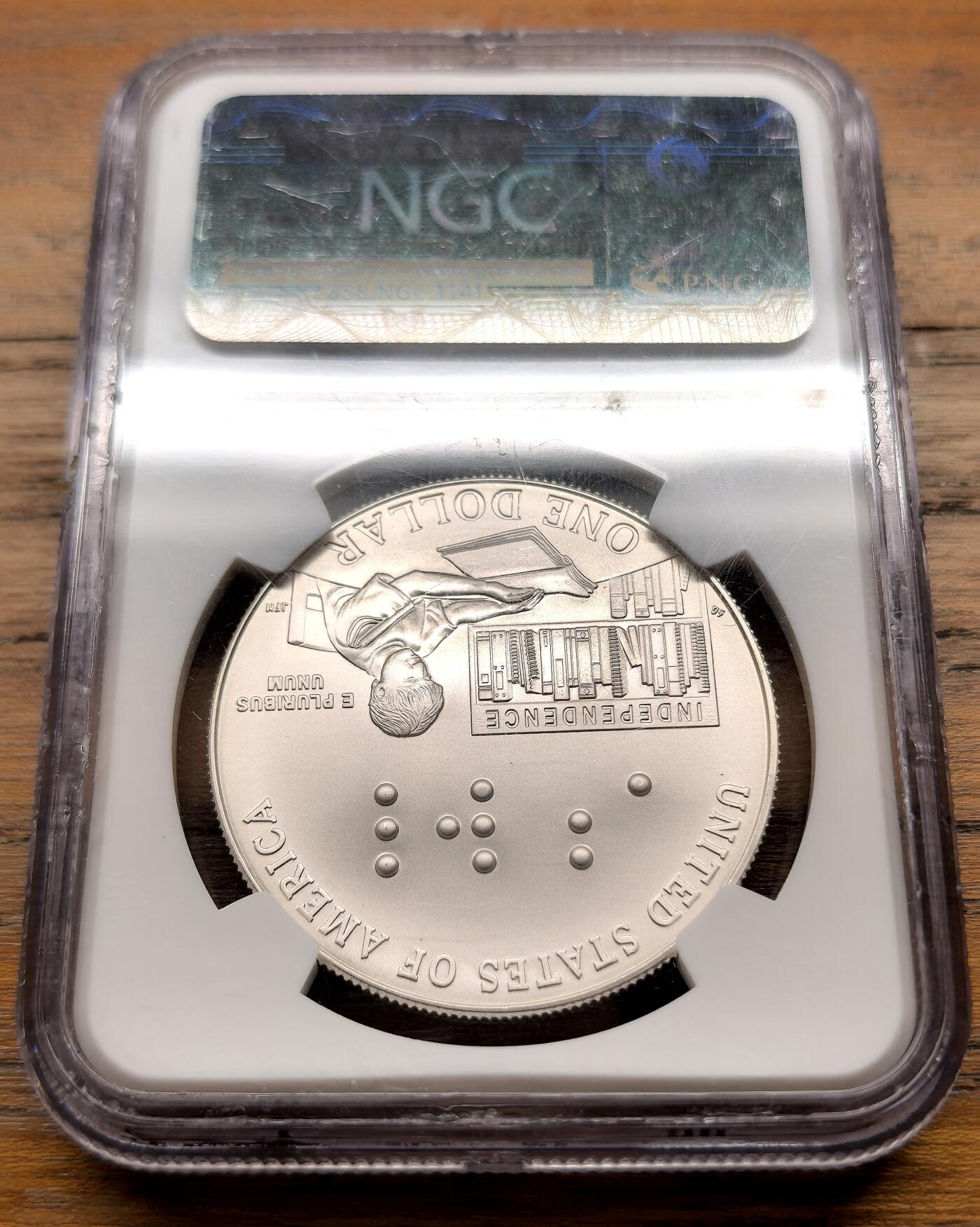 泉海漫舟·凡希社世界钱币微拍第三百十四期 2009美国纪念法国盲人教育家路易斯·布莱叶诞辰200周年Dollar大银NGC-MS69