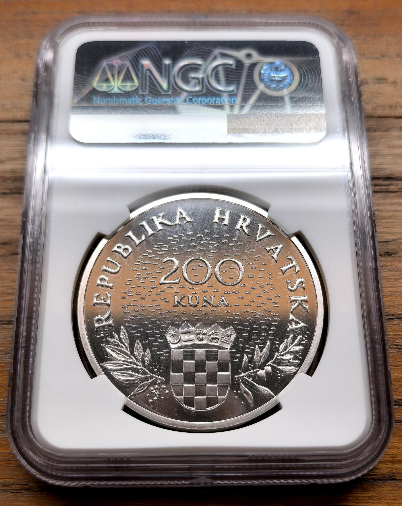 泉海漫舟·凡希社世界钱币微拍第三百十四期 1995克罗地亚独立纪念200K大银精铸NGC-PF70UC